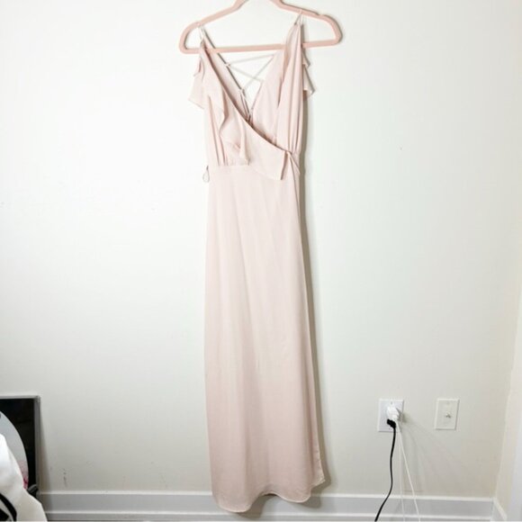 WAYF The Jamie Maxi Dress Ruffle Wrap Attached Tie Waist Gown Ballet Pink XXS - Picture 2 of 16